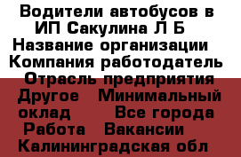 Водители автобусов в ИП Сакулина Л.Б › Название организации ­ Компания-работодатель › Отрасль предприятия ­ Другое › Минимальный оклад ­ 1 - Все города Работа » Вакансии   . Калининградская обл.